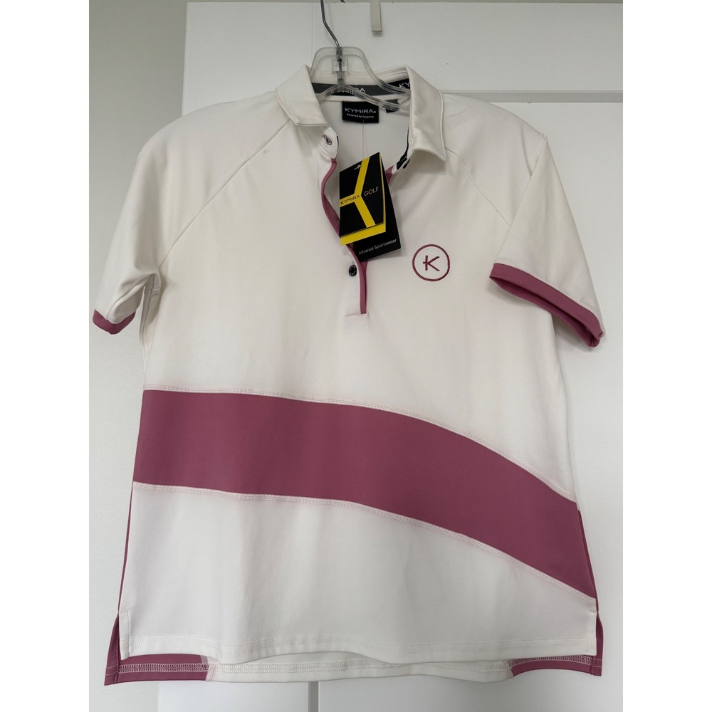 KYMIRA Golf Infrared Performance Polo Shirt White Magenta Pink Short Sleeve NEW